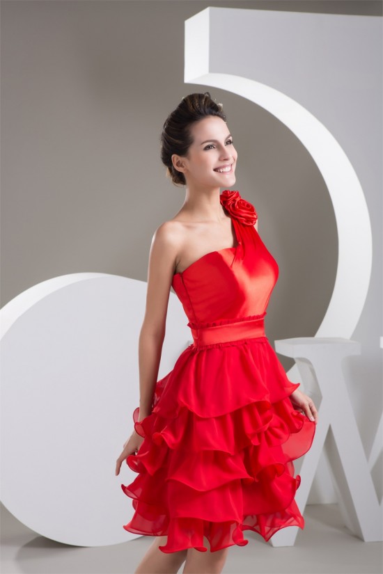 A-Line Pleats One-Shoulder Sleeveless Short/Mini Red Prom/Formal Evening Bridesmaid Dresses 02021338
