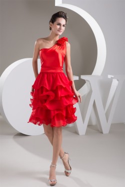 A-Line Pleats One-Shoulder Sleeveless Short/Mini Red Prom/Formal Evening Bridesmaid Dresses 02021338