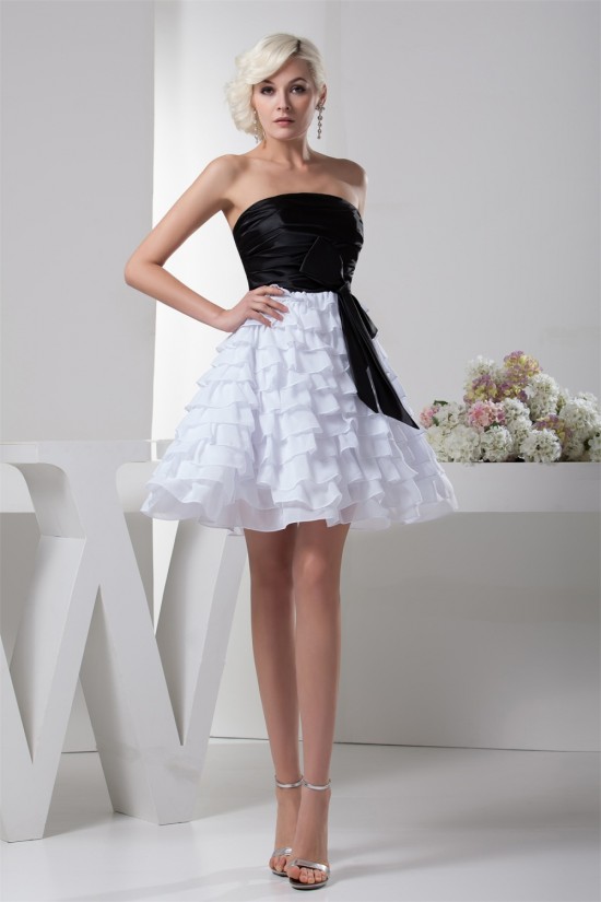 A-Line Ruched Strapless Short/Mini Satin Chiffon Black White Prom/Formal Evening Dresses 02021340 A-Line Ruched Strapless Short/Mini Satin Chiffon Black White Prom/Formal Evening Dresses 02021340