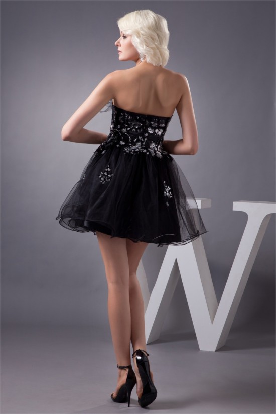 Sequins Satin Fine Netting A-Line Sleeveless Little Black Dresses 02021352