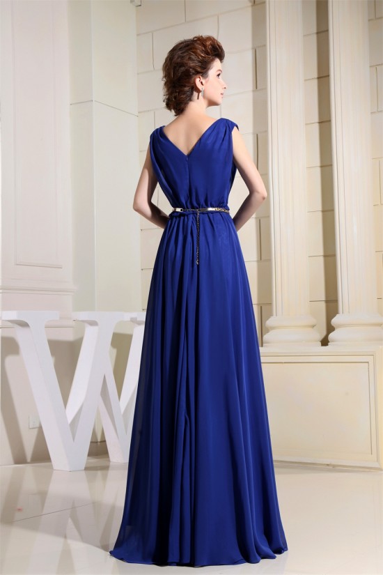 A-Line V-Neck Floor-Length Blue Chiffon Sleeveless Prom/Formal Evening Bridesmaid Dresses 02020136 A-Line V-Neck Floor-Length Blue Chiffon Sleeveless Prom/Formal Evening Bridesmaid Dresses 02020136