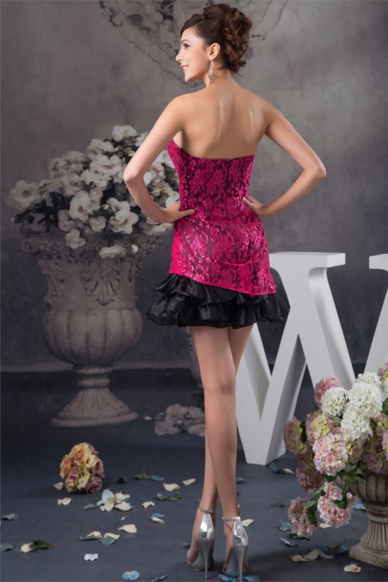 Sheath/Column Lace Organza Sleeveless Short/Mini Prom/Formal Evening Dresses 02021361