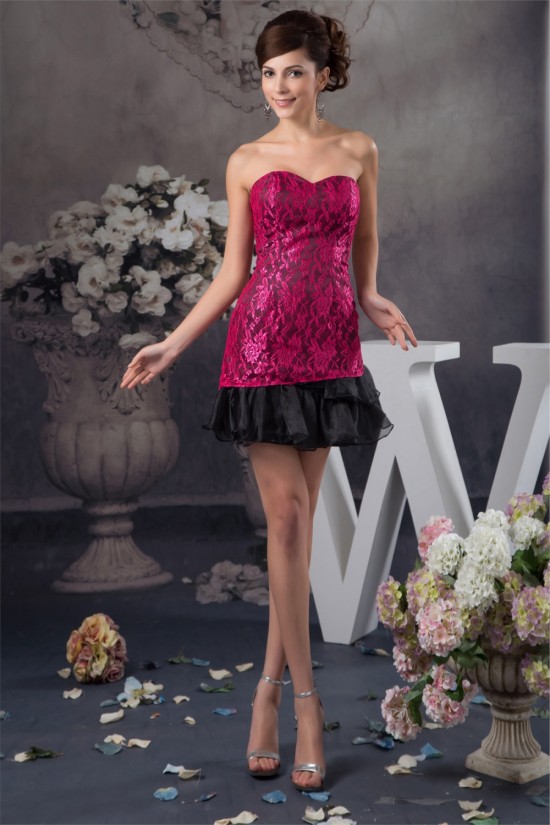 Sheath/Column Lace Organza Sleeveless Short/Mini Prom/Formal Evening Dresses 02021361 Sheath/Column Lace Organza Sleeveless Short/Mini Prom/Formal Evening Dresses 02021361