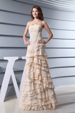 Chiffon A-Line Ruffles Strapless Long Prom/Formal Evening Dresses 02020137