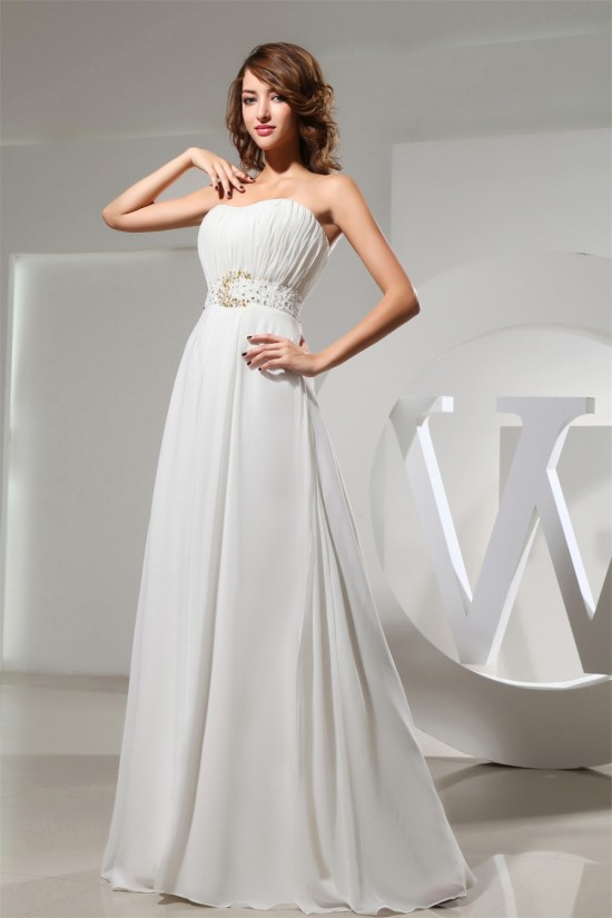 A-Line Strapless Chiffon Beaded Long Prom/Formal Evening Bridesmaid Dresses 02020138