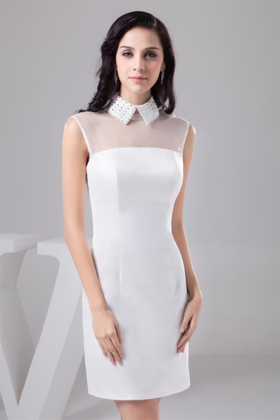 Short/Mini High-Neck Sheath/Column Organza Silk like Satin Little White Dresses 02021381 Short/Mini High-Neck Sheath/Column Organza Silk like Satin Little White Dresses 02021381
