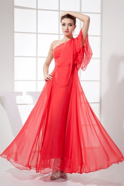 Chiffon Ankle-Length One-Shoulder Ruched Prom/Formal Evening Dresses 02020141