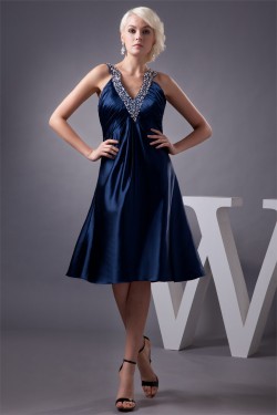 Sleeveless Beading Silk like Satin V-Neck Prom/Formal Evening Dresses 02021410