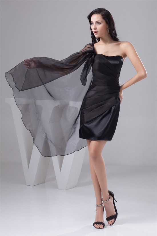 Sleeveless Satin Organza One-Shoulder Short/Mini Prom/Formal Evening Dresses 02021414 Sleeveless Satin Organza One-Shoulder Short/Mini Prom/Formal Evening Dresses 02021414