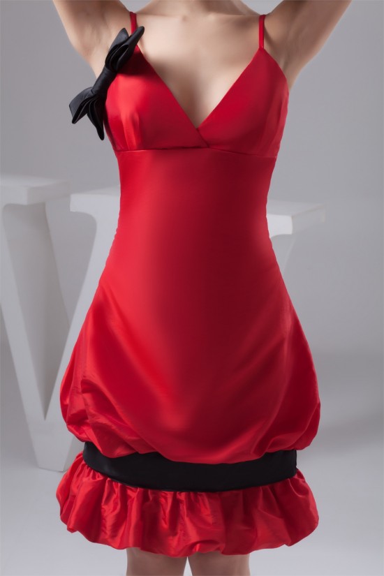 Spaghetti Straps Sleeveless Bow s Taffeta Silk like Satin Prom/Formal Evening Dresses 02021428