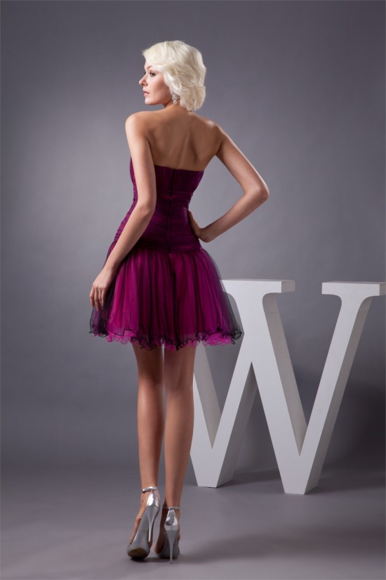 Strapless Fine Netting Acrylic Beading Short/Mini Prom/Formal Evening Dresses 02021429