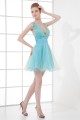 A-Line V-Neck Short/Mini Sleeveless Beaded Tulle Prom Evening Cocktail Dresses 02021433