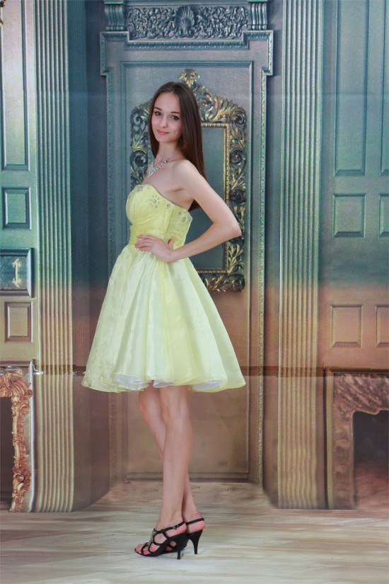 A-Line Satin Knee-Length Beading Sleeveless Prom/Formal Evening Dresses 02021442