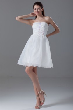 A-Line Strapless Organza Handmade Flowers Prom/Formal Evening Dresses 02021444