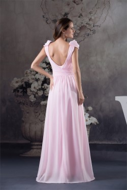 A-Line Cap-Sleeve Floor-Length Beading Long Pink Prom Evening Formal Bridesmaid Dresses 02020145