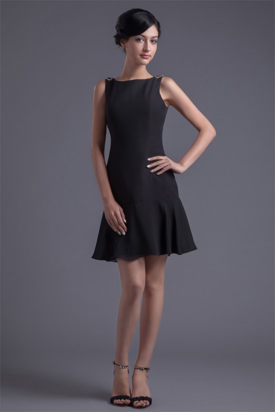 Bateau Beading Short/Mini Sleeveless Chiffon Little Black Dresses 02021450