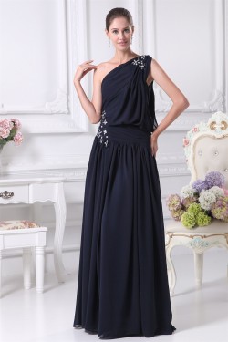 Sheath/Column One-Shoulder Beaded Long Prom Evening Formal Bridesmaid Dresses 02020146