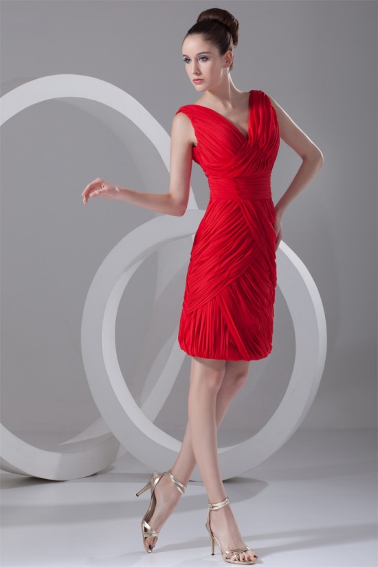 Chiffon Elastic Woven Satin Pleats Knee-Length Prom/Formal Evening Dresses 02021460