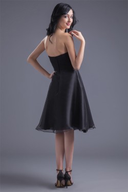 Chiffon Organza Silk like Satin A-Line Knee-Length Little Black Dresses 02021462
