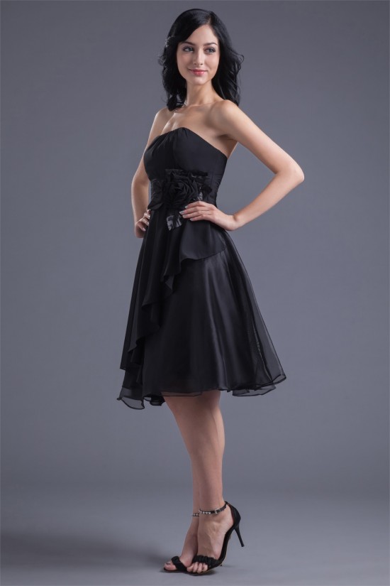 Chiffon Organza Silk like Satin A-Line Knee-Length Little Black Dresses 02021462