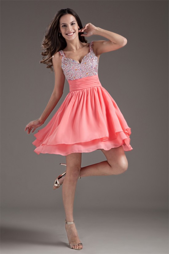 Chiffon Silk like Satin Sleeveless Short/Mini Prom/Formal Evening Dresses 02021467