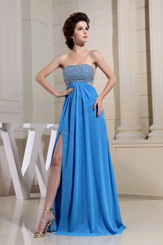 Empire Floor-Length Chiffon Long Blue Beaded Prom/Formal Evening Dresses 02020147