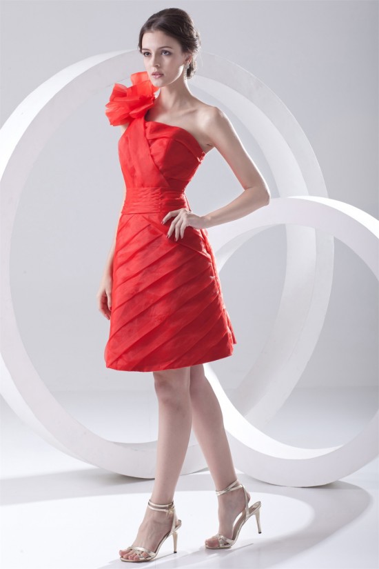 One-Shoulder Sheath/Column Sleeveless Organza Silk like Satin Prom/Formal Evening Dresses 02021478