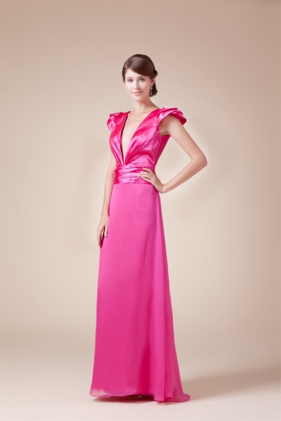 Chiffon Silk like Satin Floor-Length V-Neck Prom/Formal Evening Bridesmaid Dresses 02020148