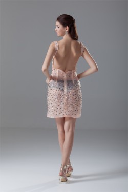 Organza Short/Mini Sheath/Column Beading Prom/Formal Evening Dresses 02021483