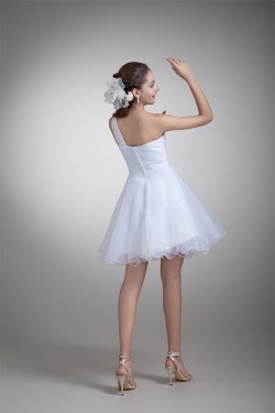 Princess Satin Organza Sleeveless One-Shoulder Little White Dresses 02021489