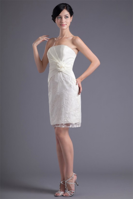 Short/Mini Handmade Flowers Satin Lace Prom/Formal Evening Dresses 02021505