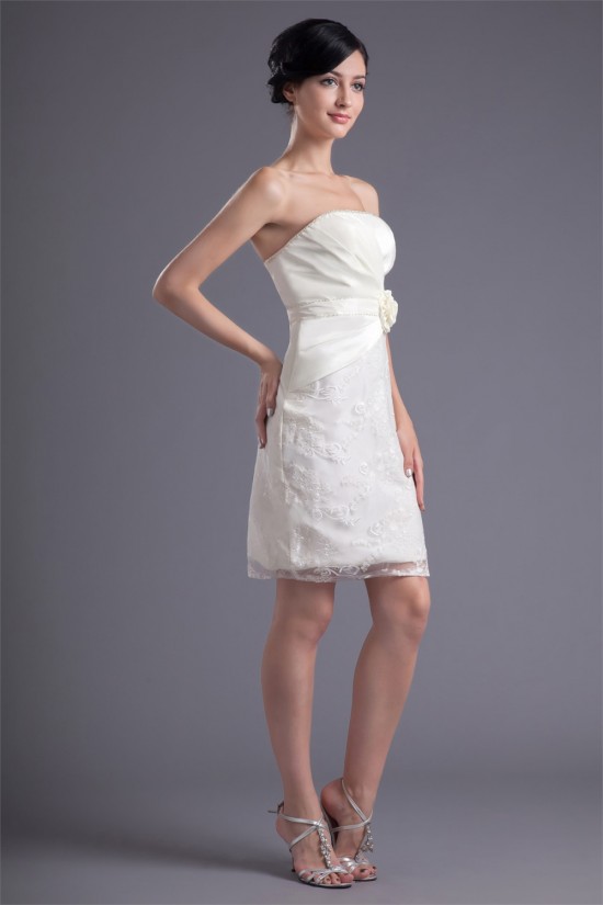 Short/Mini Handmade Flowers Satin Lace Prom/Formal Evening Dresses 02021505