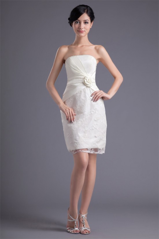 Short/Mini Handmade Flowers Satin Lace Prom/Formal Evening Dresses 02021505