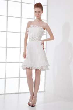 Short/Mini Sleeveless Pleats Chiffon Silk like Satin Prom/Formal Evening Dresses 02021512