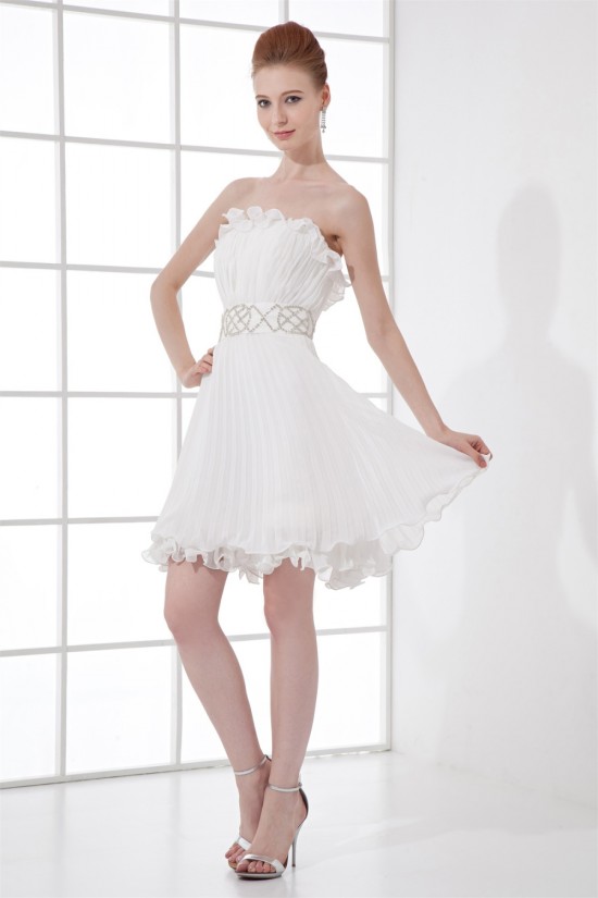 Short/Mini Sleeveless Pleats Chiffon Silk like Satin Prom/Formal Evening Dresses 02021512