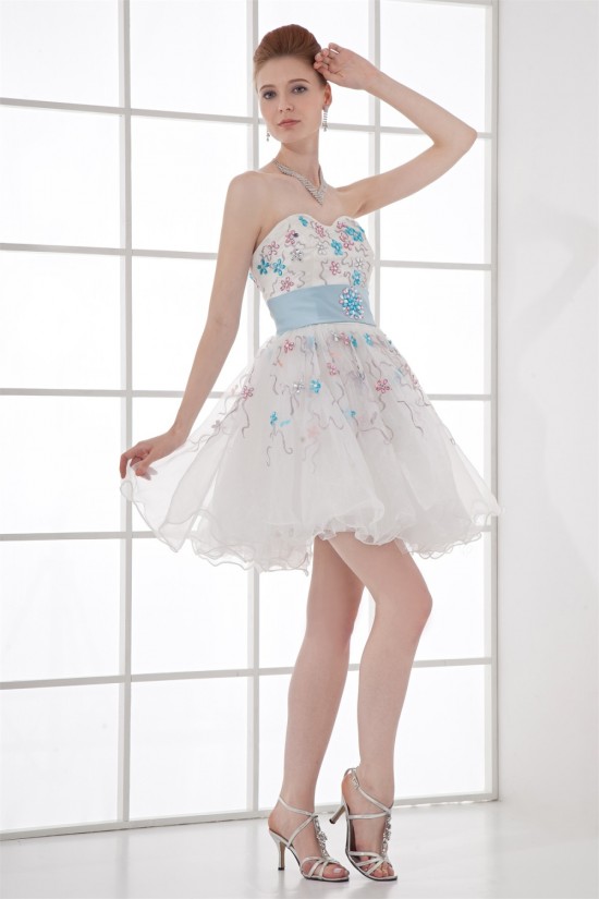 Short/Mini Sweetheart Satin Organza Beading Prom/Formal Evening Cocktail Dresses 02021516