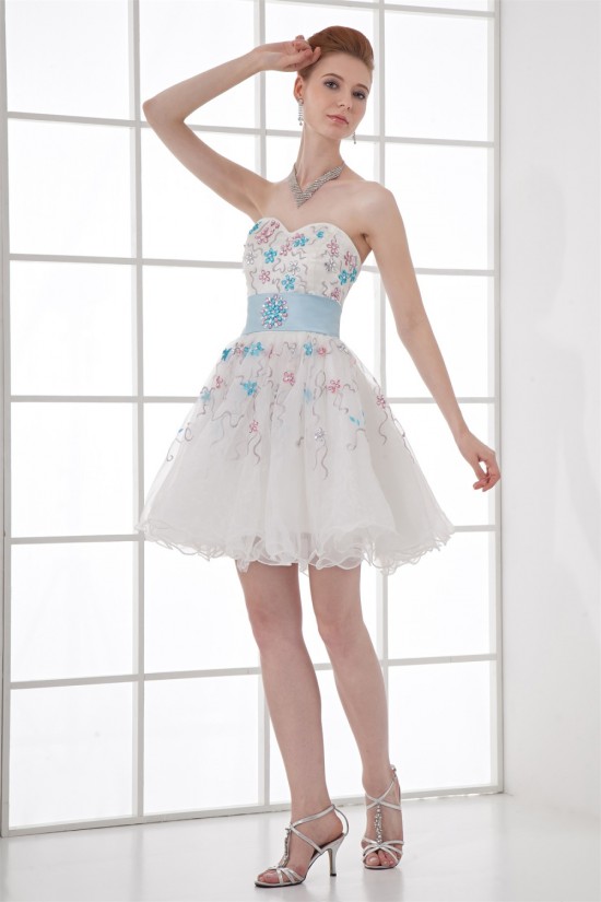 Short/Mini Sweetheart Satin Organza Beading Prom/Formal Evening Cocktail Dresses 02021516