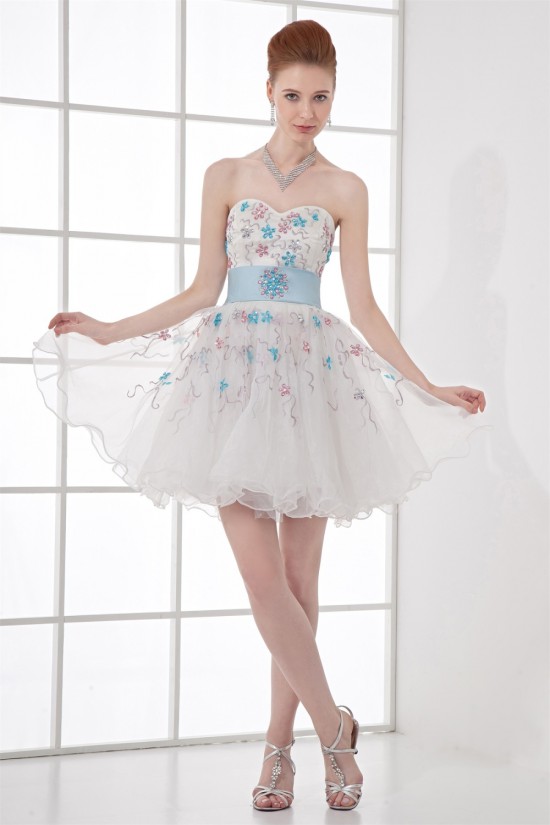 Short/Mini Sweetheart Satin Organza Beading Prom/Formal Evening Cocktail Dresses 02021516