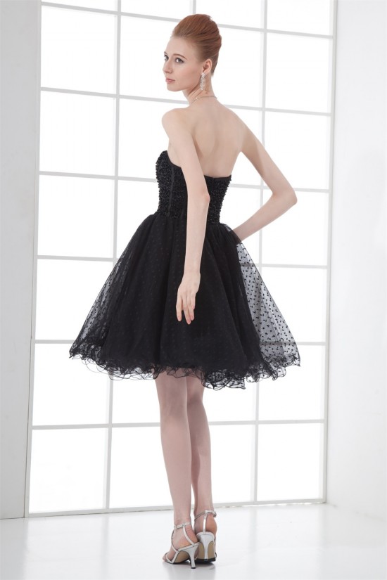 Sleeveless Satin Fine Netting Beading Short/Mini Little Black Dresses 02021530