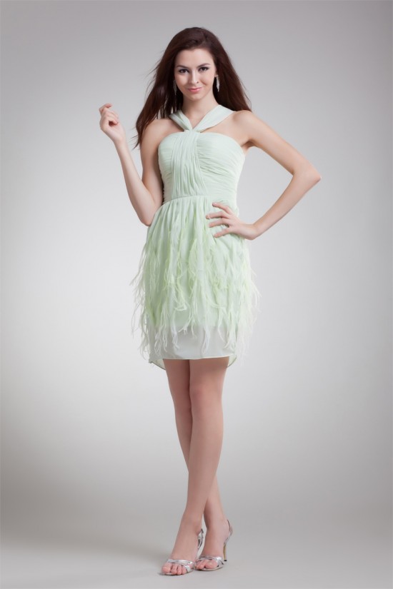 Sleeveless Short/Mini Chiffon Elastic Woven Satin Prom/Formal Evening Dresses 02021532