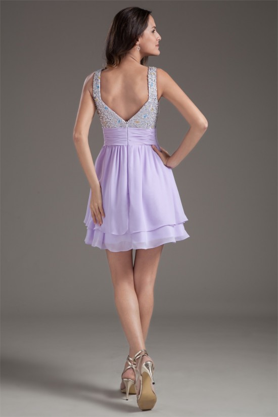 Sleeveless Short/Mini Straps Ruched Chiffon Silk like Satin Prom/Formal Evening Dresses 02021533