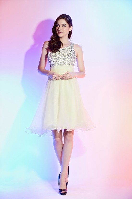 Elegant A-Line Beaded One-Shoulder Prom/Formal Evening Cocktail Homecoming Dresses 02021550