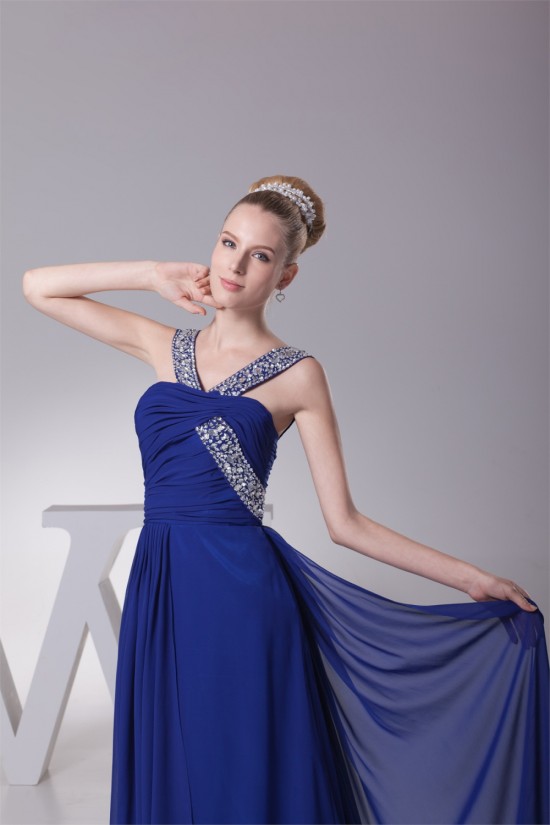 A-Line Sleeveless Beaded Long Blue Chiffon Prom/Formal Evening Dresses 02020158 A-Line Sleeveless Beaded Long Blue Chiffon Prom/Formal Evening Dresses 02020158