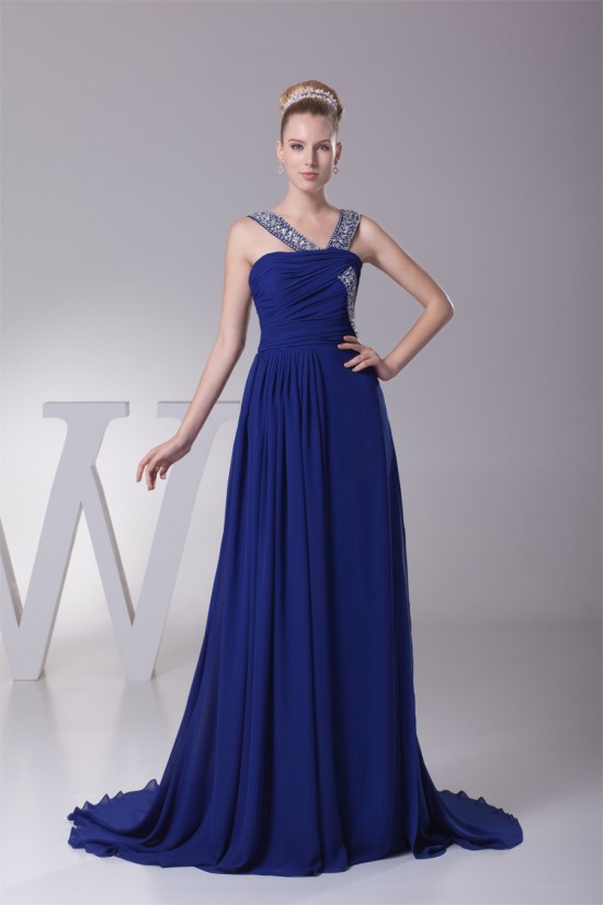 A-Line Sleeveless Beaded Long Blue Chiffon Prom/Formal Evening Dresses 02020158 A-Line Sleeveless Beaded Long Blue Chiffon Prom/Formal Evening Dresses 02020158