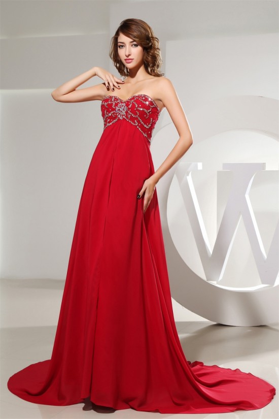 A-Line Empire Beaded Long Red Chiffon Prom/Formal Evening Maternity Dresses 02020159