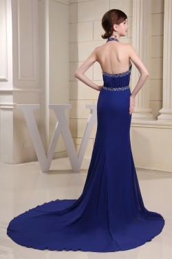Trumpet/Mermaid Halter Long Blue Chiffon Prom/Formal Evening Dresses 02020162