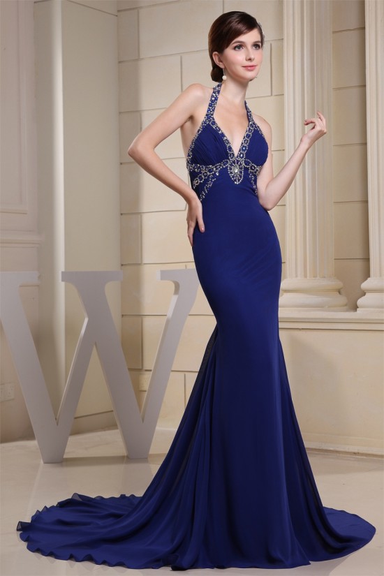 Trumpet/Mermaid Halter Long Blue Chiffon Prom/Formal Evening Dresses 02020162 Trumpet/Mermaid Halter Long Blue Chiffon Prom/Formal Evening Dresses 02020162