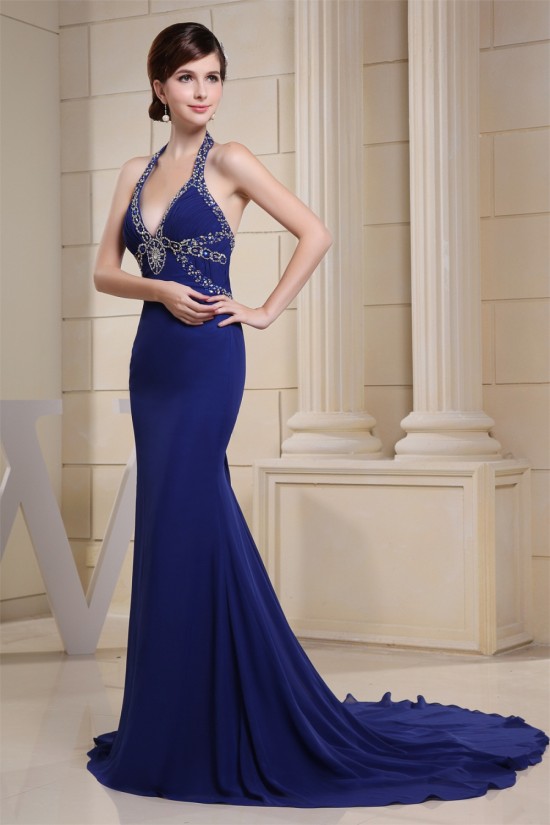 Trumpet/Mermaid Halter Long Blue Chiffon Prom/Formal Evening Dresses 02020162 Trumpet/Mermaid Halter Long Blue Chiffon Prom/Formal Evening Dresses 02020162