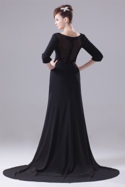 Court Train Sheath/Column Chiffon Long Black Prom/Formal Evening Dresses 02020163