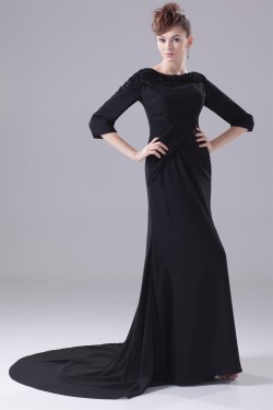 Court Train Sheath/Column Chiffon Long Black Prom/Formal Evening Dresses 02020163